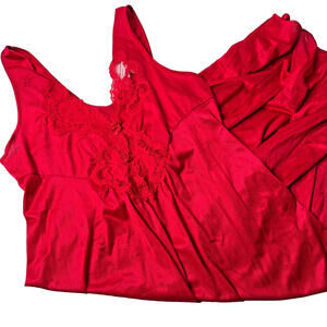 VTG Adonna Red Maxi Slip Dress Stretch Lace & Roses L Dark Romantic Vamp USA 80s